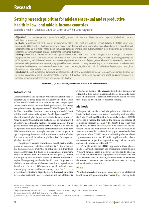 (PDF) Setting research priorities for adolescent sexual and ...
