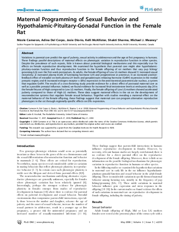 (PDF) Maternal Programming of Sexual Behavior and Hypothalamic ...