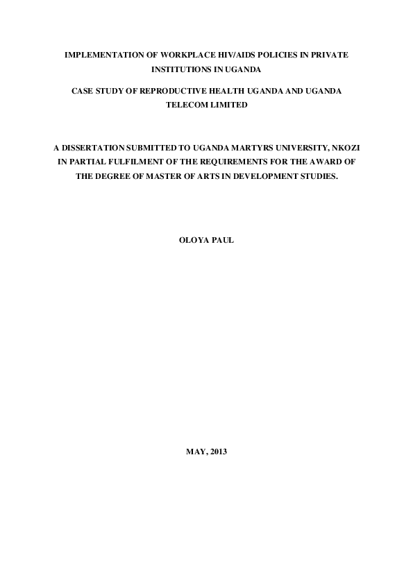 (PDF) IMPLEMENTATION OF WORKPLACE HIV/AIDS POLICIES IN PRIVATE ...