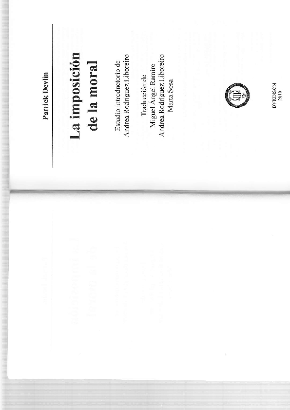 Patrick Devlin, La Imposición de la Moralidad [Enforcement of Morals]