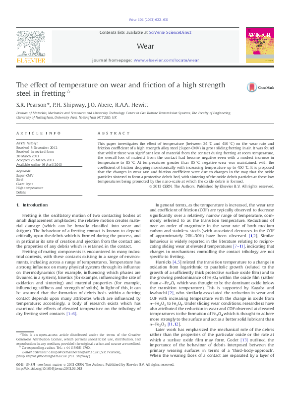 (PDF) The effect of temperature on wear and friction of a high strength ...