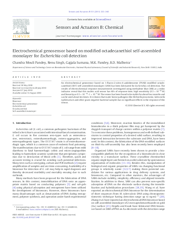 (PDF) Electrochemical Genosensor Based on Modified Octadecanethiol Self ...