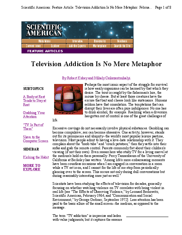 Essays tv addiction picture