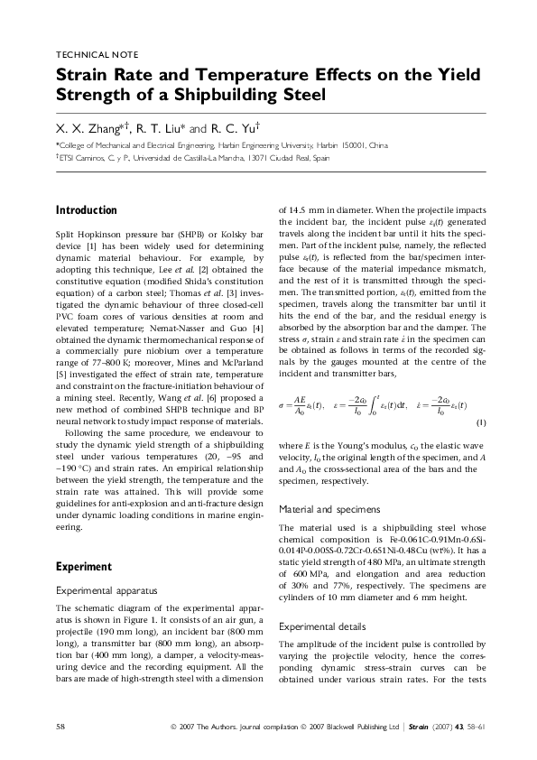 (PDF) Strain Rate and Temperature Effects on the Yield Strength of a ...