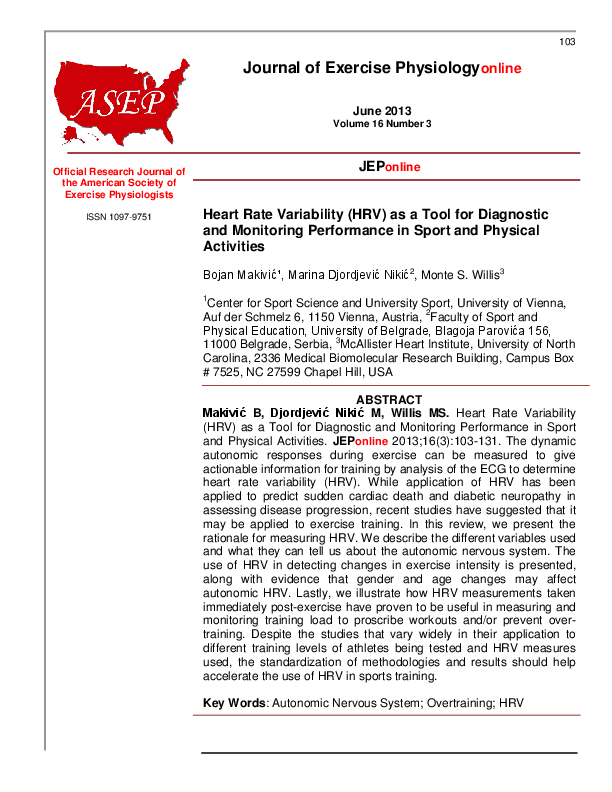 (PDF) Heart Rate Variability (HRV) as a Tool for Diagnostic and ...