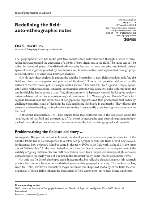 (PDF) Redefining the field: auto-ethnographic notes