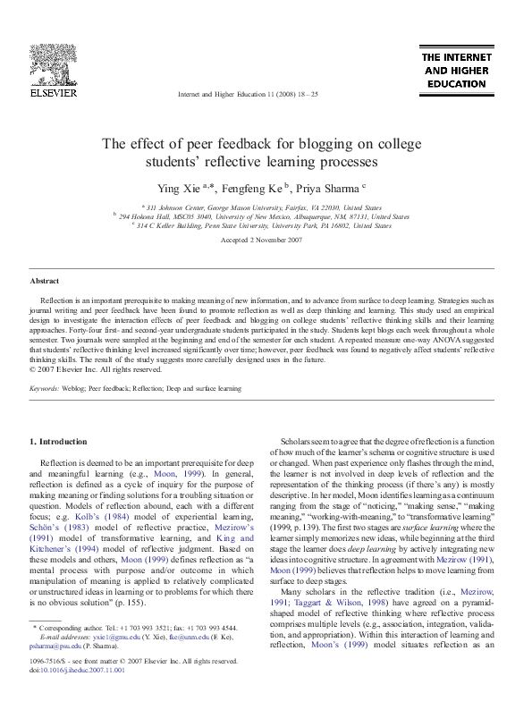 (PDF) The effect of peer feedback for blogging on college students ...