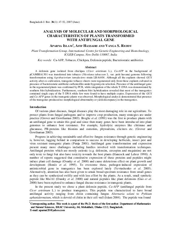(PDF) ANALYSIS OF MOLECULAR AND MORPHOLOGICAL CHARACTERISTICS OF PLANTS ...