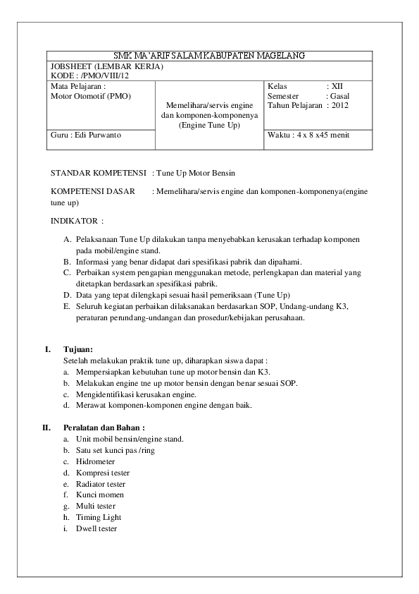 Contoh Laporan Jobsheet Smk Guru Paud