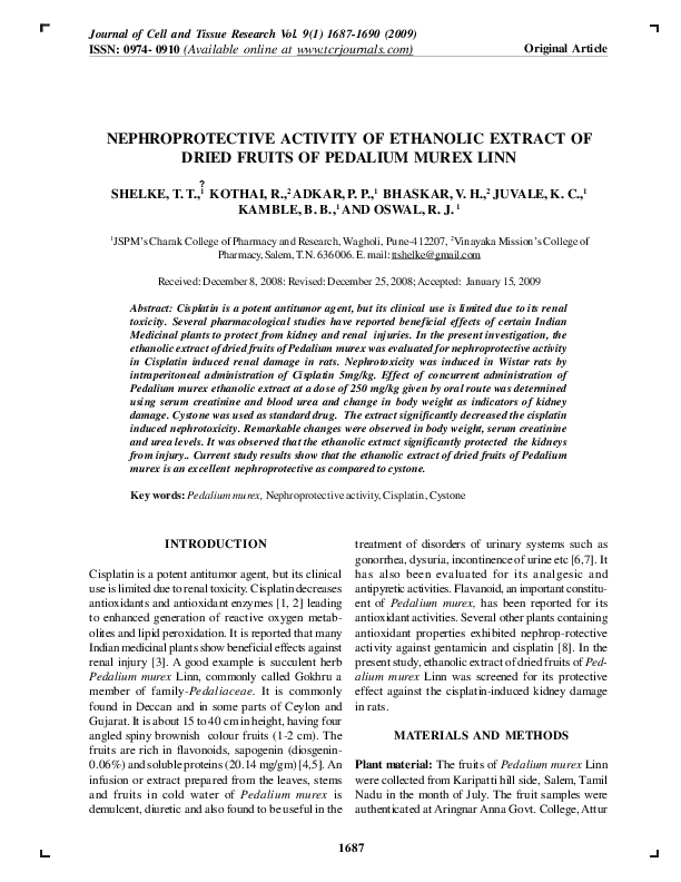 (PDF) Nephroprotective Activity of Ethanolic Extract of Dried Fruits of ...