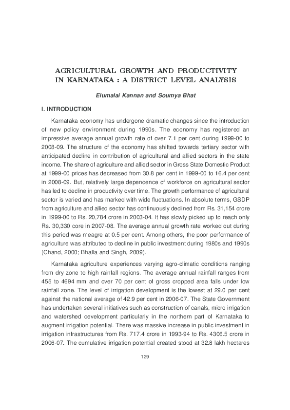 (PDF) Agricultural Growth and Productivity in Karnataka: A District ...