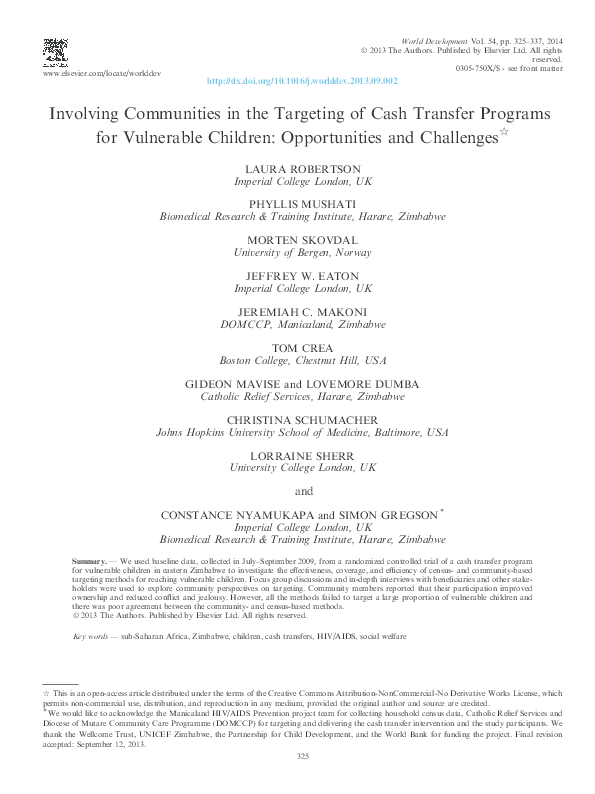 (PDF) Involving communities in the targeting of cash transfer ...