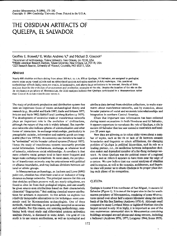 (PDF) (1994a) The Obsidian Artifacts of Quelepa, El Salvador