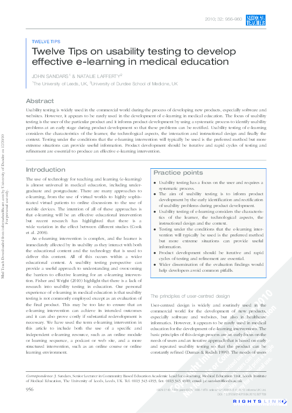 (PDF) Twelve Tips on usability testing to develop effective e-learning ...