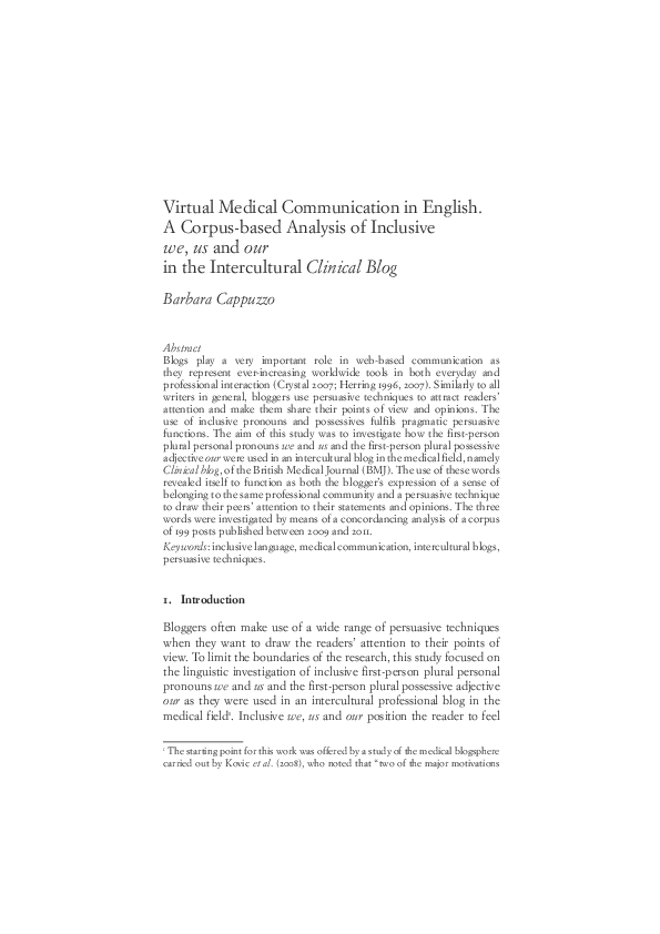 (PDF) Virtual Medical Communication in English. A Corpus-based Analysis ...