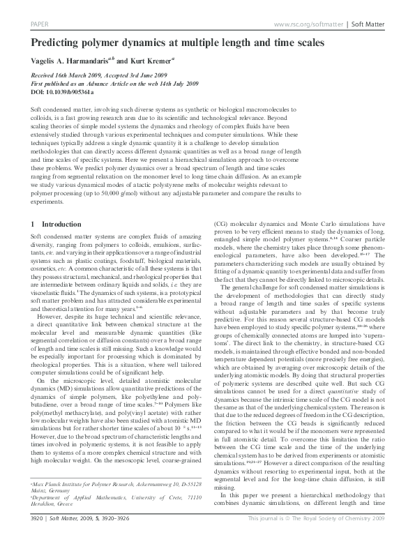 (PDF) Predicting polymer dynamics at multiple length and time scales
