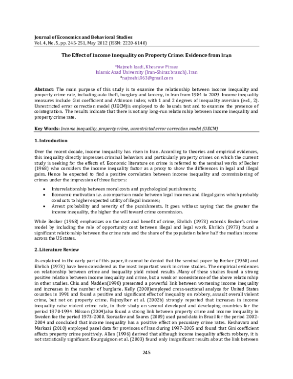 (PDF) The Effect of Income Inequality and Property Crime: Evidence from ...