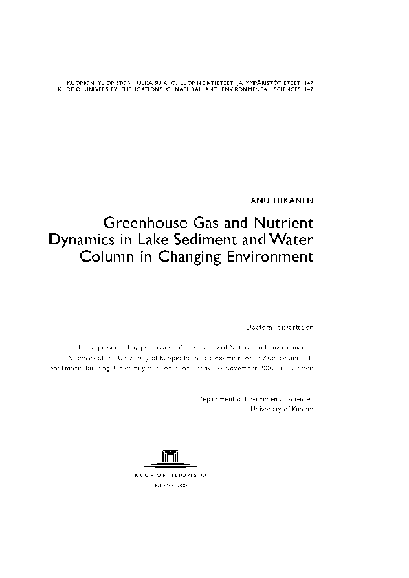 (PDF) Greenhouse Gas and Nutrient Dynamics in Lake Sediment and Water ...