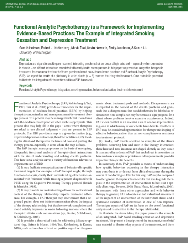 (PDF) Functional Analytic Psychotherapy is a Framework for Implementing