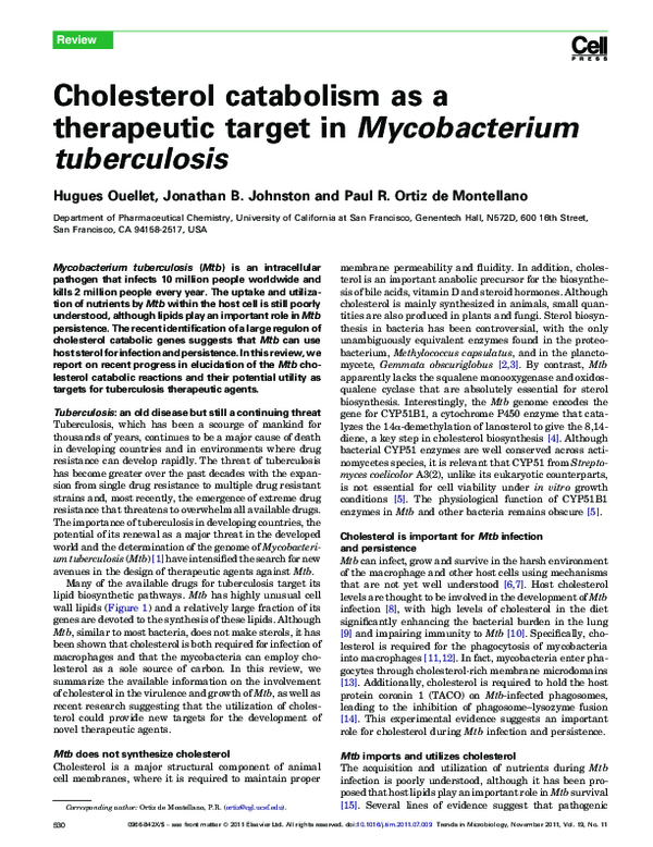 (PDF) Cholesterol catabolism as a therapeutic target in Mycobacterium ...