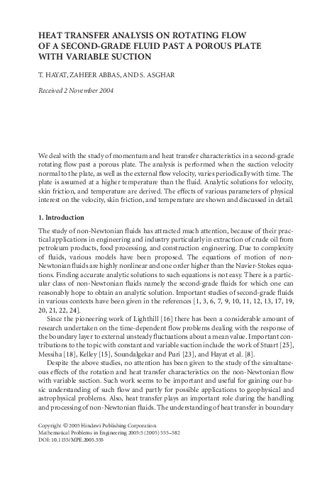 (PDF) Heat transfer analysis on rotating flow of a second-grade fluid ...