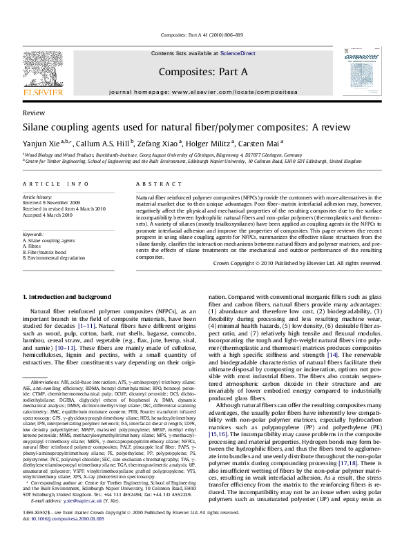 (PDF) Silane coupling agents used for natural fiber/polymer composites A review 慧 李