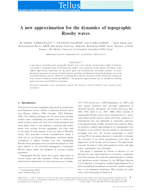 (PDF) A new approximation for the dynamics of topographic Rossby waves