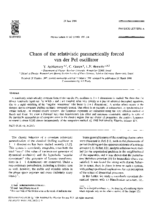 (PDF) Chaos of the relativistic parametrically forced van der Pol ...