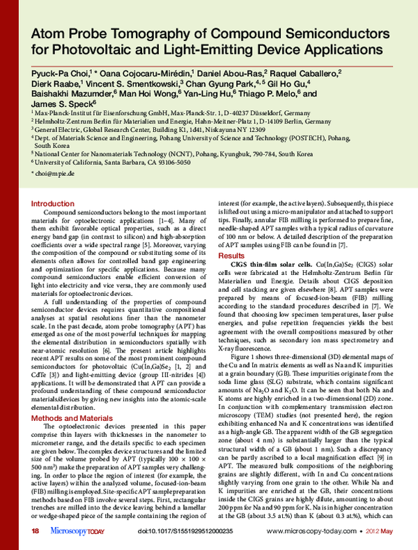 (PDF) Atom Probe Tomography of Compound Semiconductors for Photovoltaic ...