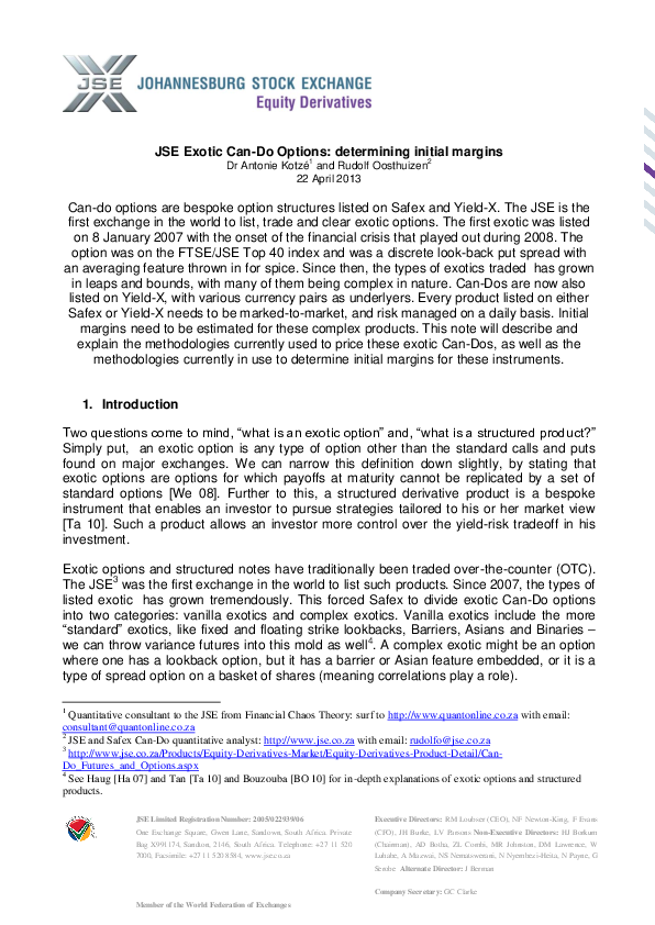 (PDF) JSE Exotic Can-Do Options: determining initial margins