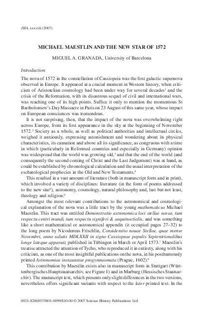 (PDF) Michael Maestlin and the new star of 1572