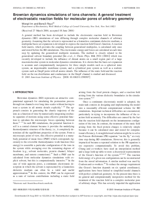 (PDF) Brownian dynamics simulations of ions channels A general ...
