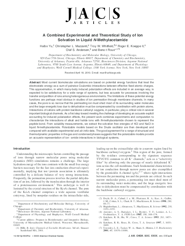 (PDF) A Combined Experimental and Theoretical Study of Ion Solvation in ...