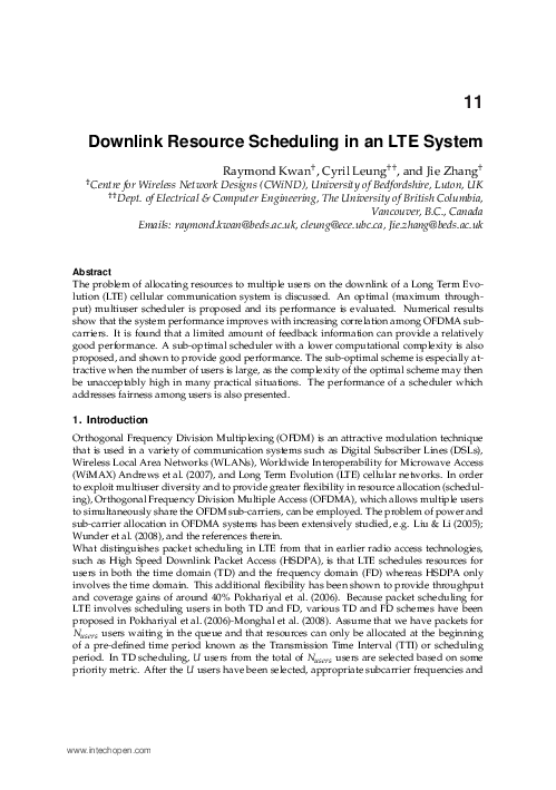 (PDF) Downlink Resource Scheduling in an LTE System