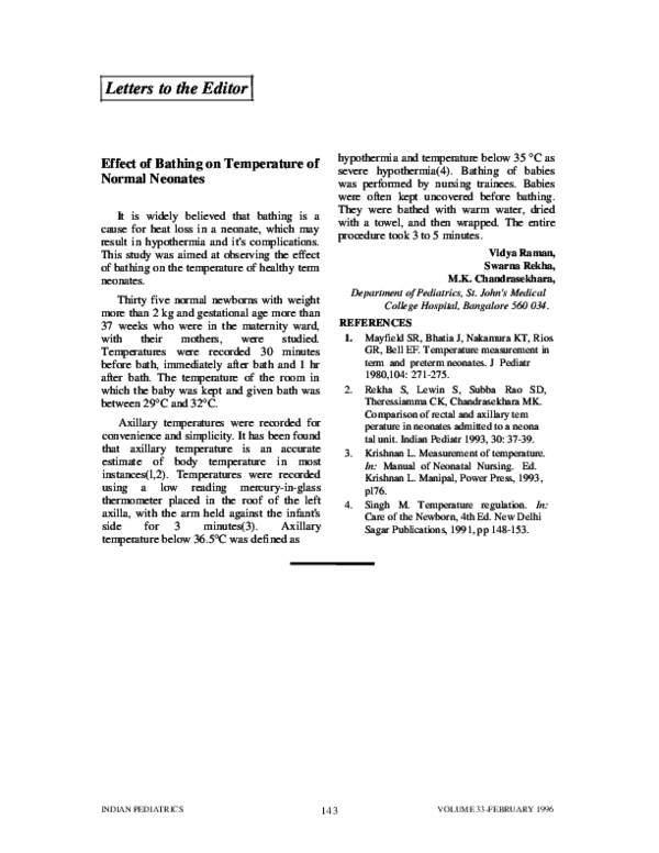(PDF) Effect of Bathing on Temperature of Normal Neonates