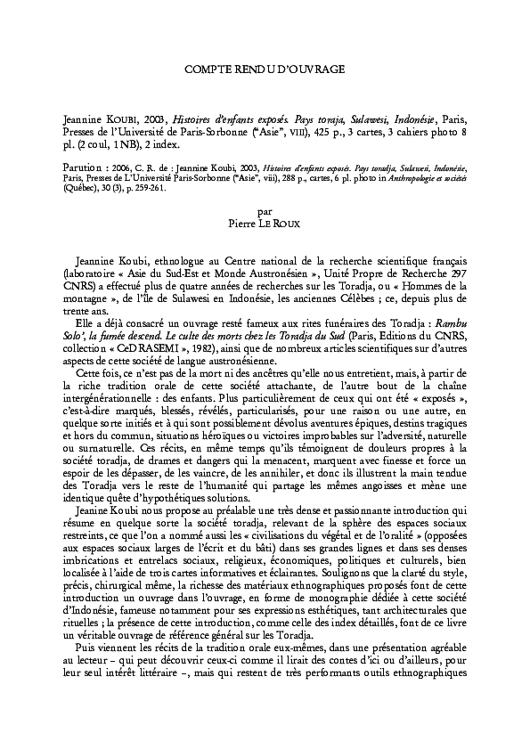(PDF) 2006, compte rendu de : Jeannine Koubi, 2003, Histoires d’enfants ...