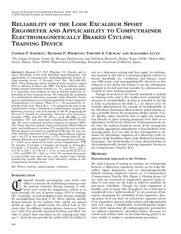 (PDF) Reliability of the Lode Excalibur Sport Ergometer and ...