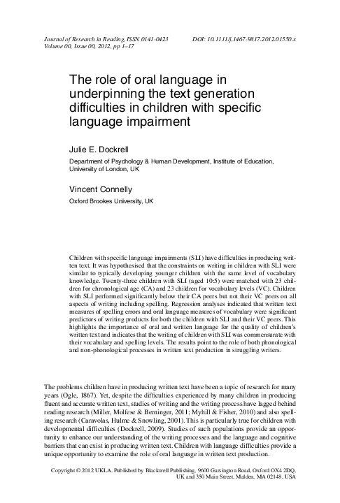 (PDF) The role of oral language in underpinning the text generation ...
