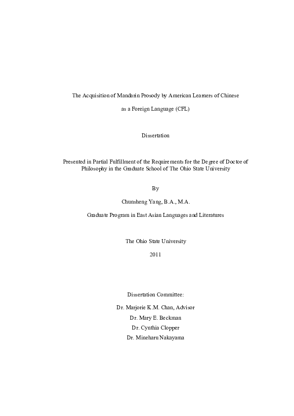 (PDF) Acquisition of Mandarin prosody by American CFL learners