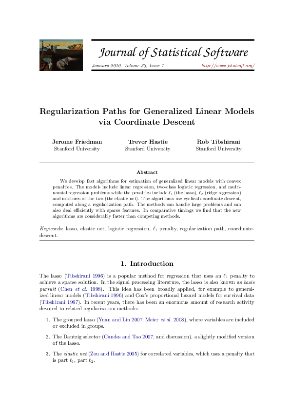 (PDF) Regularization Paths for Generalized Linear Models via Coordinate ...