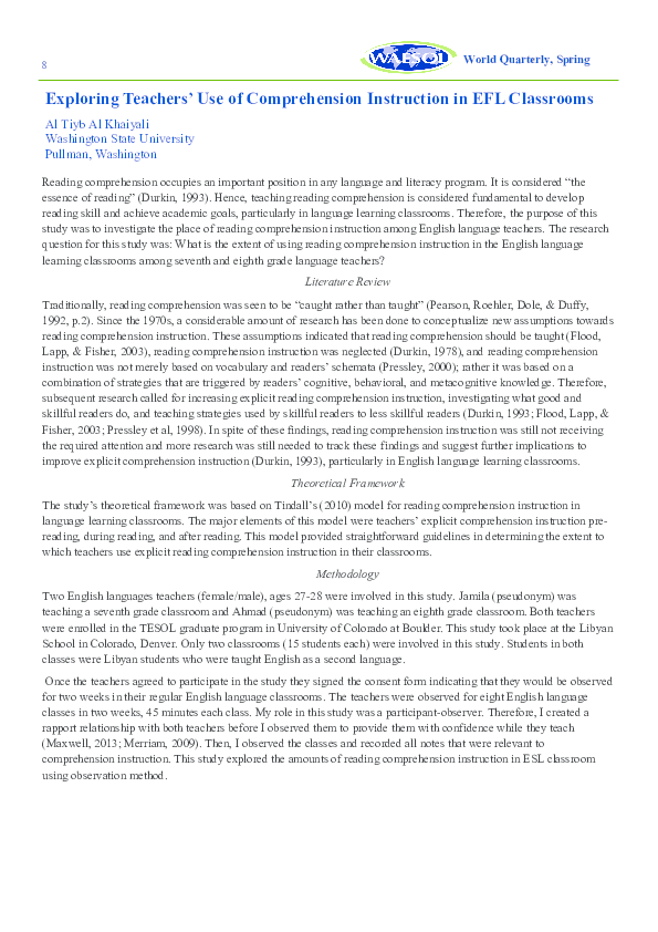 (PDF) Exploring Teachers’ Use of Comprehension Instruction in EFL ...