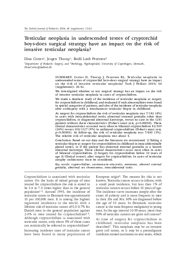 (PDF) Testicular neoplasia in undescended testes of cryptorchid boys