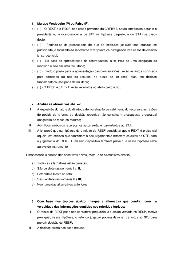 (DOC) Questões - RESP e REXT