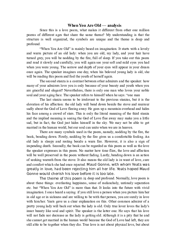 (DOC) When You Are Old — analysis