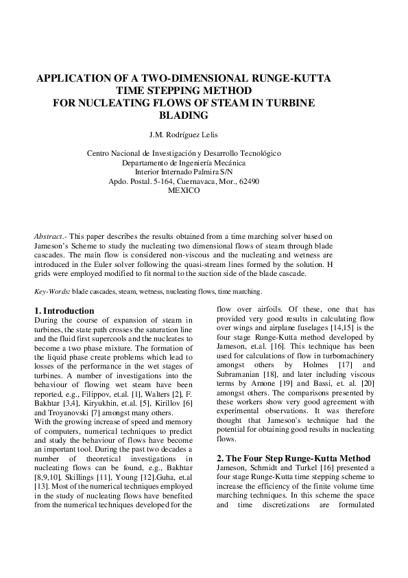 (PDF) APPLICATION OF A TWODIMENSIONAL RUNGEKUTTA TIME STEPPING METHOD FOR NUCLEATING FLOWS OF