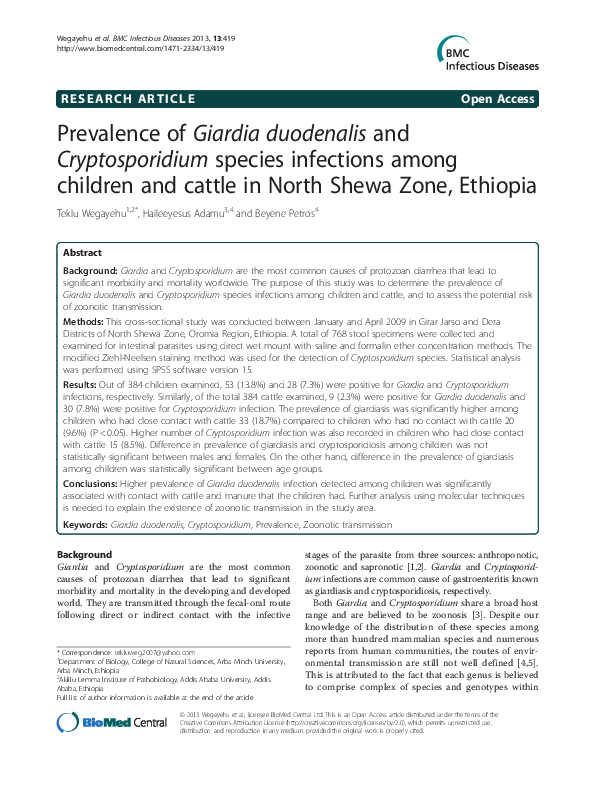 (PDF) R Prevalence of Giardia duodenalis and Cryptosporidium species ...