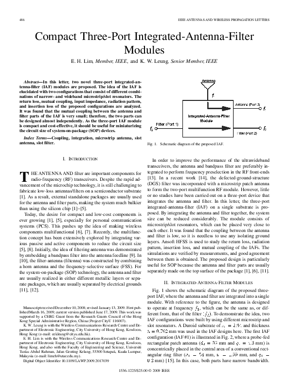 (PDF) Compact ThreePort IntegratedAntennaFilter Modules Dharmendra Jhariya Academia.edu