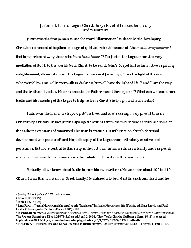 Pdf Justin S Life And Logos Christology Pivotal Lenses For Today Buddy Marterre Academia Edu