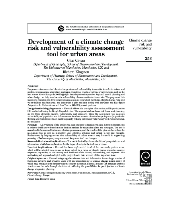 (PDF) Development of a climate change risk and vulnerability assessment ...