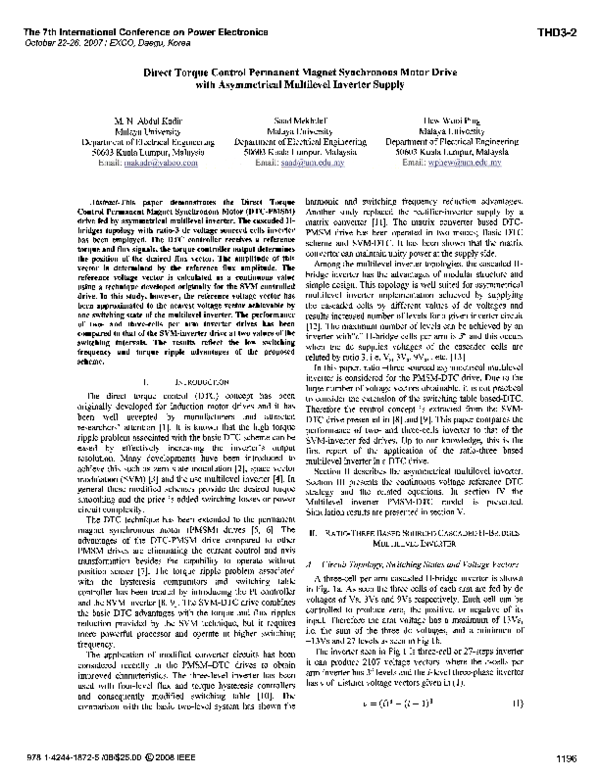 (PDF) Direct Torque Control Permanent Magnet Synchronous Motor drive ...